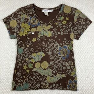 Fresh Produce Shirt Womens Small Floral Cotton T Shirt Boho Artsy Mod